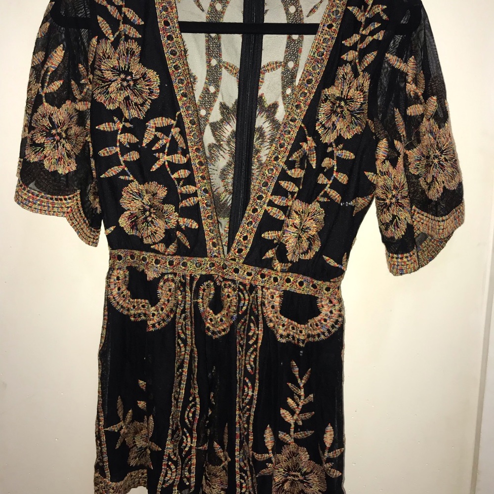 Black honey lunch romper w gold color stitching